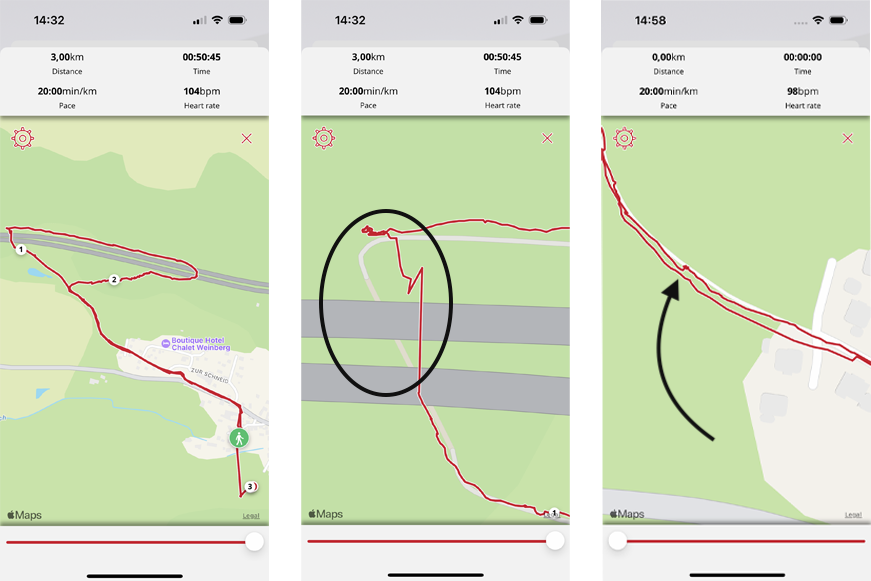 Man sieht die aufgezeichnete Strecke der Polar Ignite 3. 